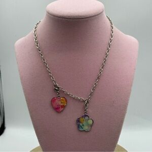Disney Silver Necklace with Heart and Flower princess Charms